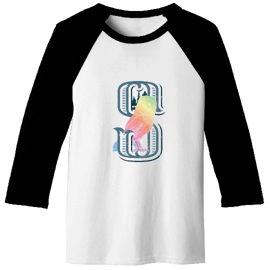 Owl Pet Barn Owl Drawing with Monogram Letter S Baseball Tees