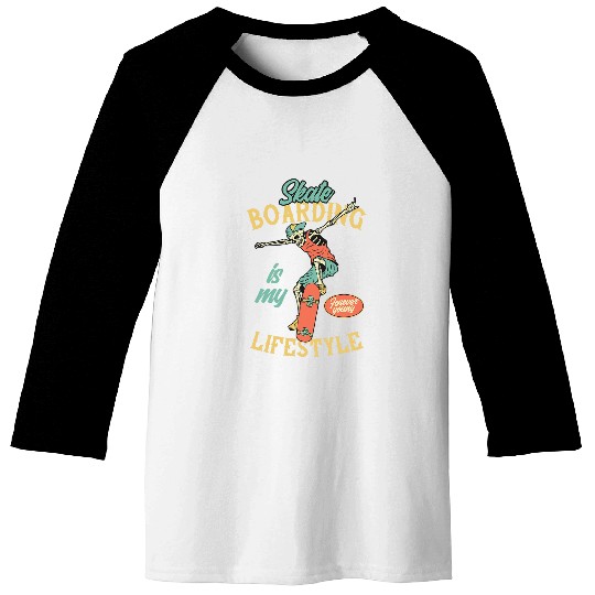 Skating is My Lifestyle Skullskater Fun Quote Design Baseball Tees