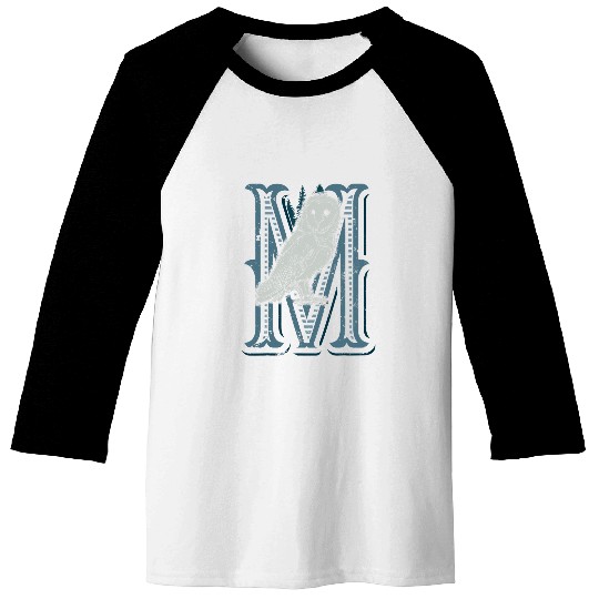 Owl Pet Barn Owl Drawing with Monogram Letter M Baseball Tees