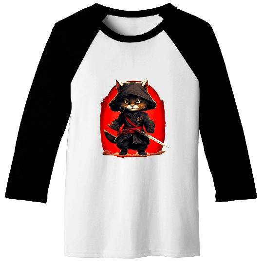 Japanese samurai cat tattoo kawaii ninja cat 18 Baseball Tees