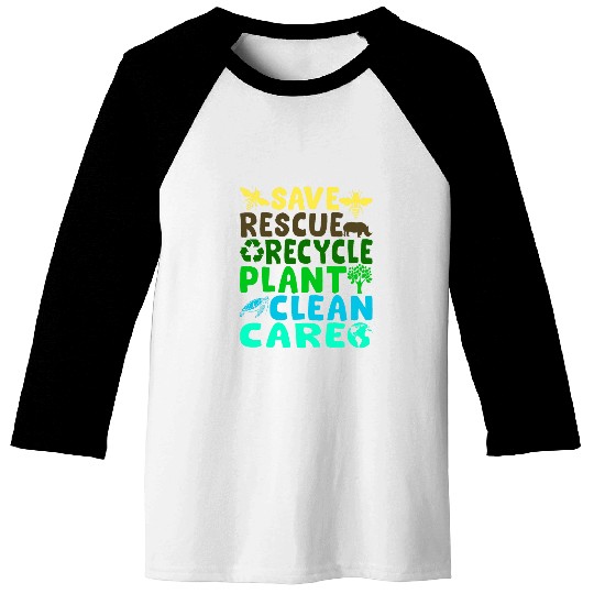 Save Bees Rescue Animals Recycle Plastic Earth Day Planet Baseball Tees