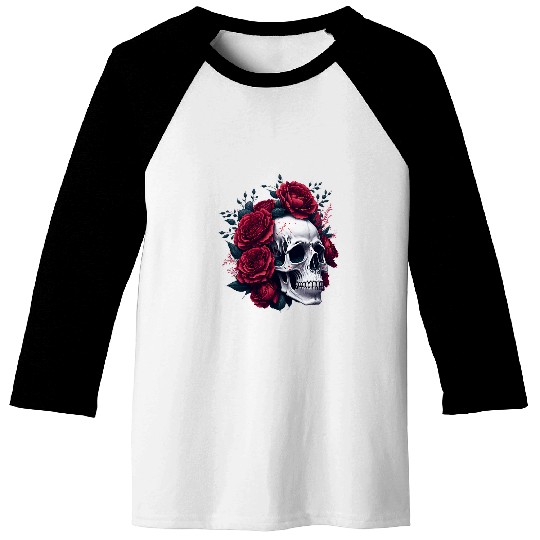 Skull And Roses Red Flowers Skeletons Tarot Occult Gothic Baseball Tees