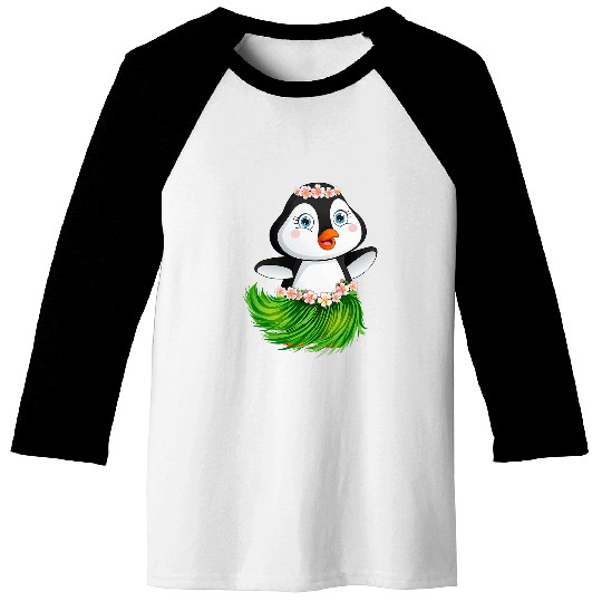 Penguin Pet Luau Hawaiian Penguin Flowers Summer Vacation Boys Girls Baseball Tees