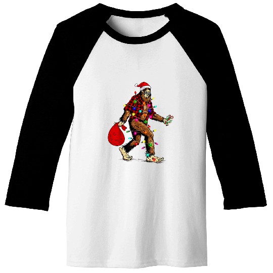 Santa bigfoots Plaid Carrying Christmas Light Retro Hiking Baseball Tees