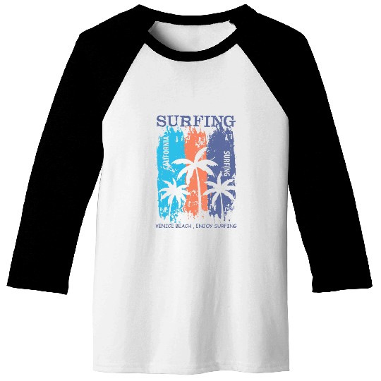 Surfing Venice Beach californias Distressed Retro Sunset Baseball Tees