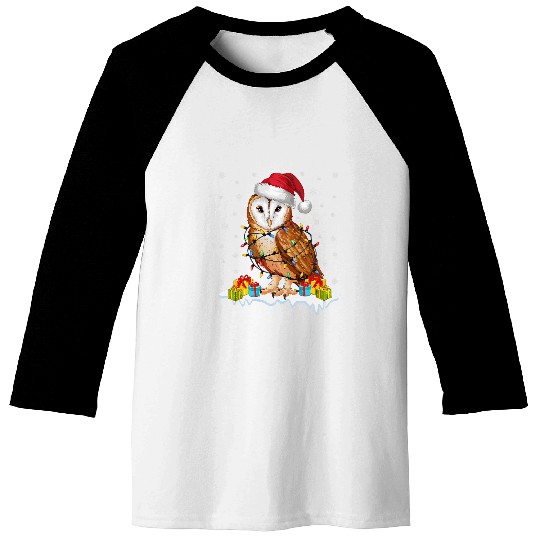 Owl Pet xmass Lighting Barn Owl Wearing Santa Hat Ugly Christmas Baseball Tees