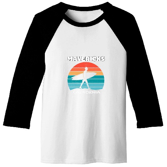MAVERICKS californias SURF vintages SUNSET SURFING Baseball Tees