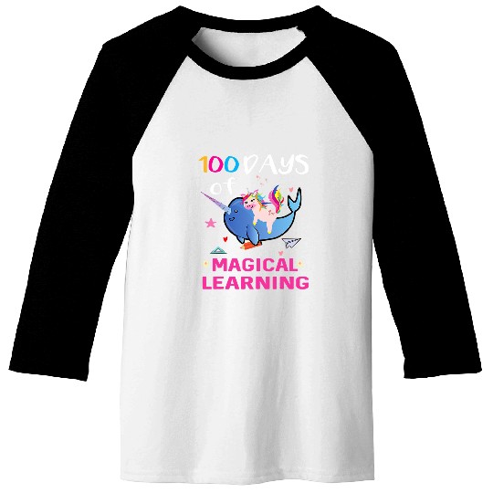 100 Days Of Magical Learning School Narwhal Unicorn Baseball Tees