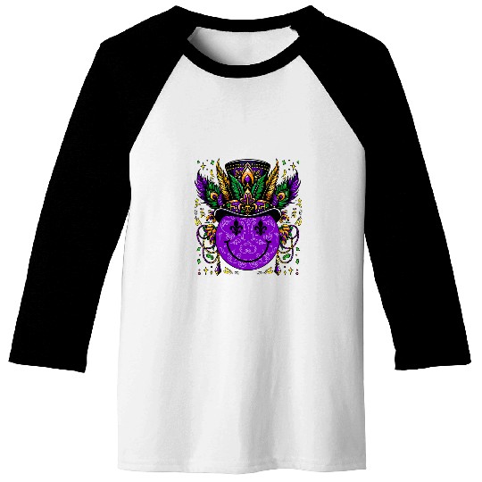 Mardi Grass For Women Kids Men Smile Face Fleurdelis Baseball Tees