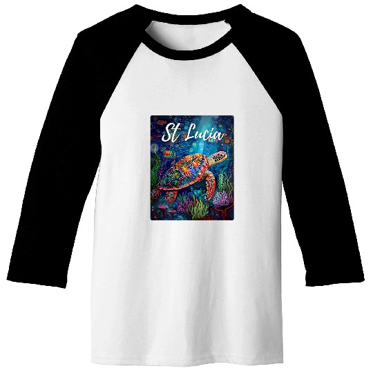 Saint Lucia Tribal Sea Turtle Surfing Scubas Diving St Lucia Baseball Tees
