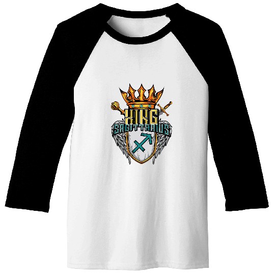 King Sagittarius Zodiac Sign with Crown Scepter swords Men Baseball Tees