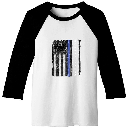 Pennsylvania Police Week Thin Blue Line LEO USA Flag Cop Baseball Tees