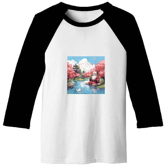 Santa Claus on Holiday Japanese Sakura Pond Garden fed Ducks Baseball Tees