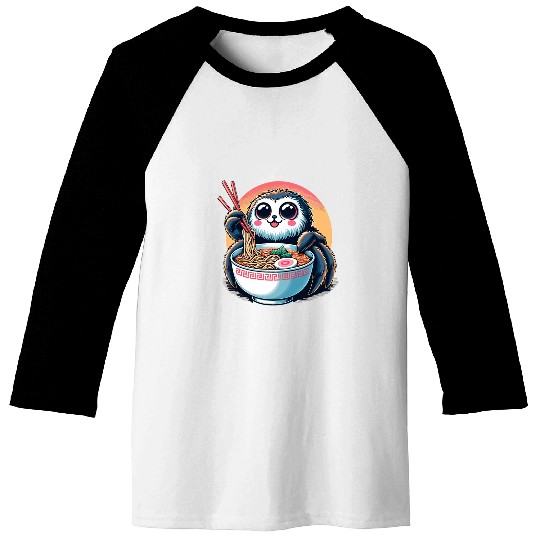 Kawaii Cute Spider Eating Ramen Noodles Baseball Tees