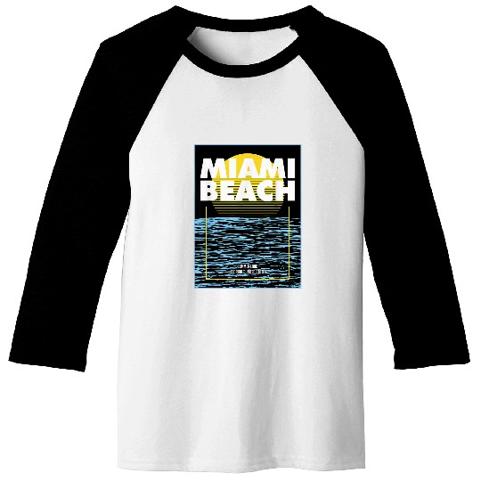 Miami Florida Retro vintages Beach Surf Surfing Sunset Ocean 3 Baseball Tees