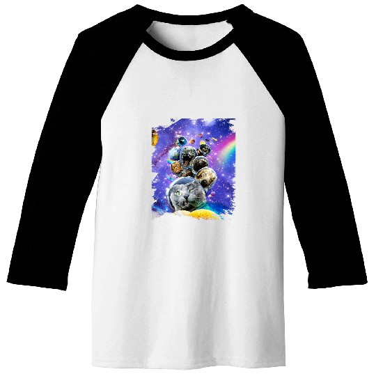 Sloth Pet Astronaut Space Cat Sloth Dog Dinosaur Shark Selfie Funny Baseball Tees