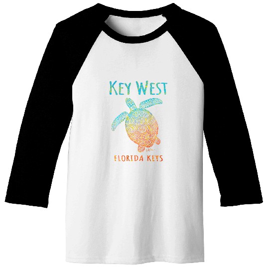 Turtle Pet Key West Florida Sea Turtle Art on Back 3 Baseball Tees