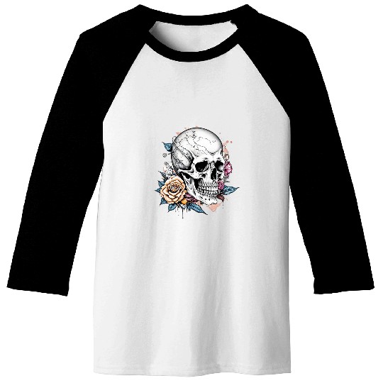 Rock n Roll Skull and Roses vintages Style Rock Baseball Tees