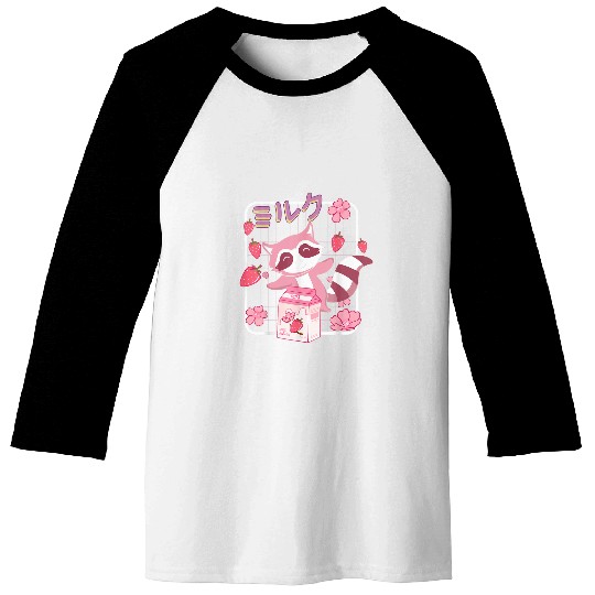 Raccoon Pet Kawaii Strawberry Milk Shake Japanese Anime 2 Baseball Tees