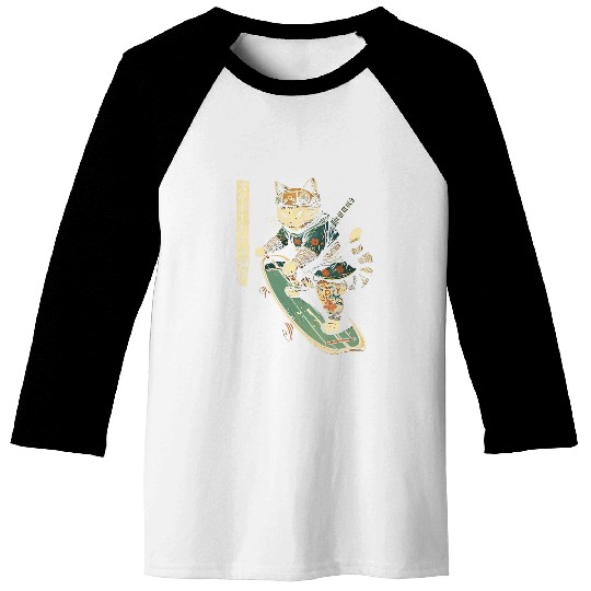Japanese Skateboard Samurai Cat Tattoo Kawaii Ninja Cat 1 Baseball Tees