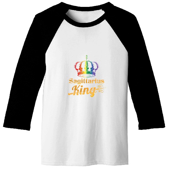 Mens LGBTQ Sagittarius King with Rainbow Gay Pride Scepter Crown Baseball Tees