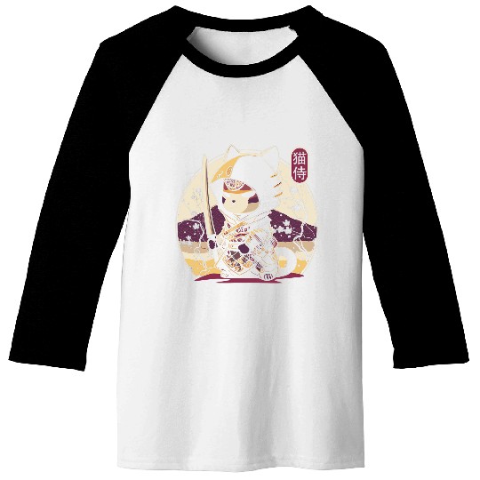 Japanese Samurai Cat Tattoo Kawaii Ninja Cat Women Girls Baseball Tees