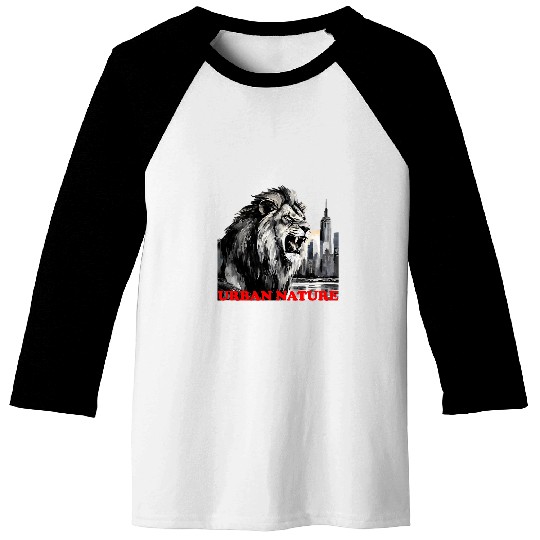 Lion Pet Roaring King of New York City Urban Nature Cityscape Baseball Tees