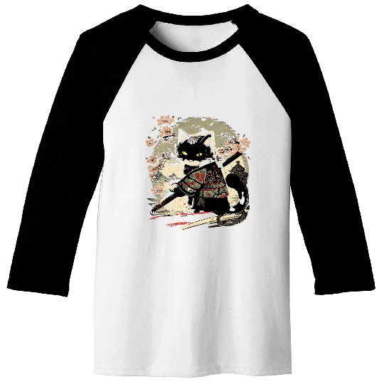 Japanese Samurai Cat Tattoo vintages Kawaii Ninja 1 Baseball Tees