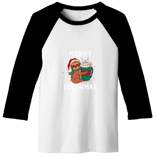 Sloth Pet Merry Slothmas Cute Cuddling Sloth Marshmallow Hot Chocolate Baseball Tees