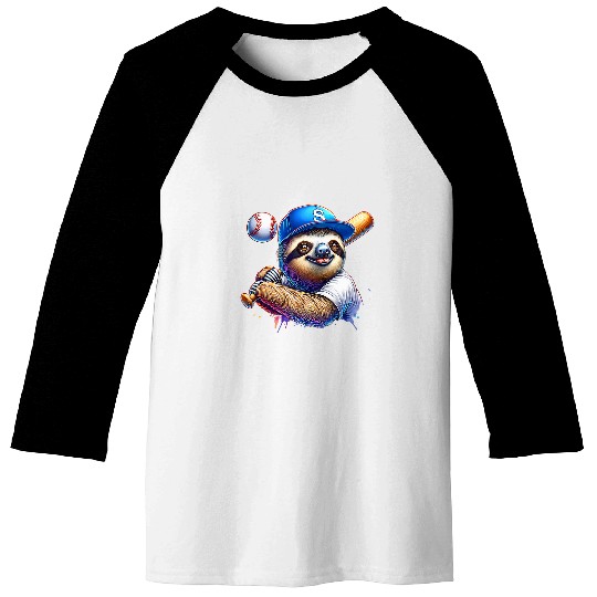 Sloth Pet Baseball Player Swinging Bat Funny Sports Design Baseball Tees