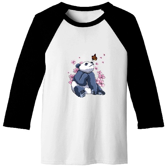 Panda Pet With Butterfly Japanese Sakura Cherry Blossom Baseball Tees