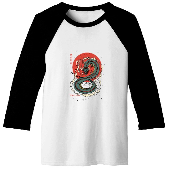 Japanese Tokyo Dragon Asian vintages Tattoo Neon Retro Style Baseball Tees