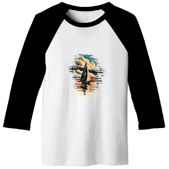 Long Beach californias vintages Sailing Boat On Ocean Baseball Tees