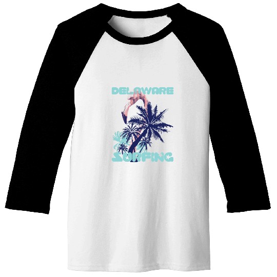 Pink Flamingo Delaware Palm trees Vacation Ocean Flamingos Baseball Tees