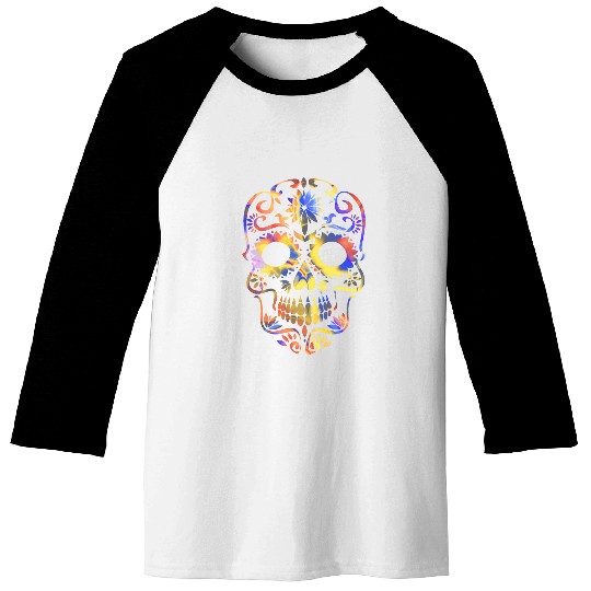 Sugar Skull Day of the Deads Tattoo Colorful Flowers Baseball Tees