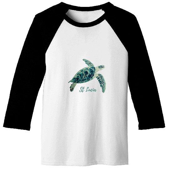 St Lucia Tribal Sea Turtle Surfer Scubas Diving Saint Lucia Baseball Tees
