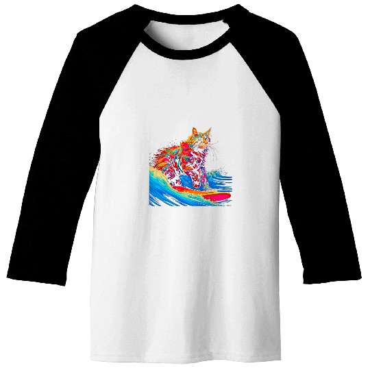 Surfing Maine Coon Cat Surf Baseball Tees