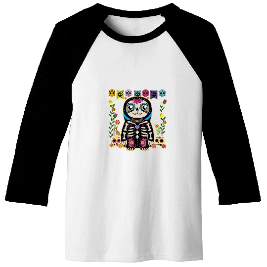 Sloth Pet Mexican Calavera Sugar Skull Sloth Dia de Muertos Halloween Baseball Tees