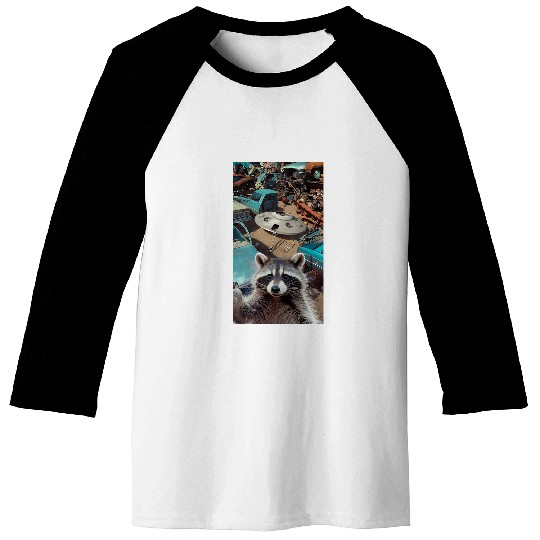 Raccoon Pet Selfie UFO Junkyard Funny Alien Space Print Baseball Tees