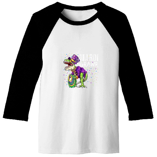 Mardi Grawr Mardi Gras Funny TRexs Dinosaur New Orleans Kids Baseball Tees