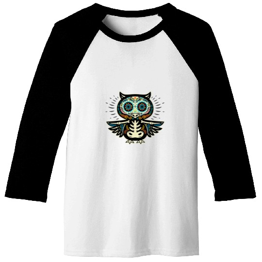 Owl Pet Sugar Skull Owl Artistic Owl Lover Owl Skeletons Art Baseball Tees