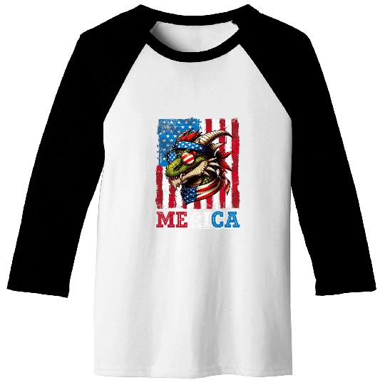 Dragon Pet Wearing US Flag Costume Independence July 4th MERICA Baseball Tees