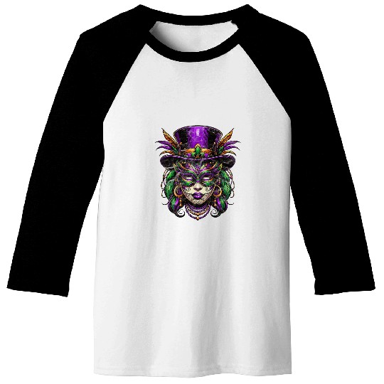 Mardi Gras Priestess Women New Orleans Witch Doctor Voodoo Baseball Tees