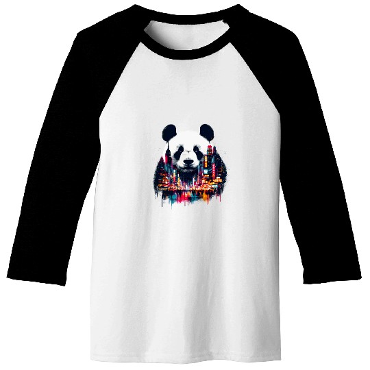 Panda Pet Double Exposure Giant Panda Chinatown Landscape Chinese Art Baseball Tees