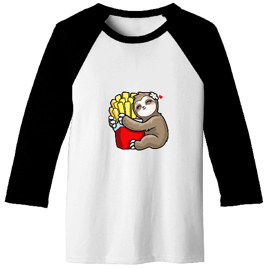 Sloth Pet Girls Cute Kawaii Sloth Hugging French Fries Potato Love Baseball Tees