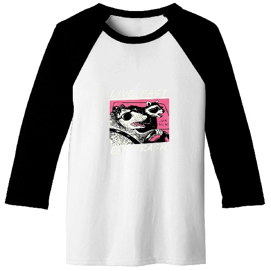Raccoon Pet Live Fast Eat Trash Funny Retro Raccoon Opossum Baseball Tees