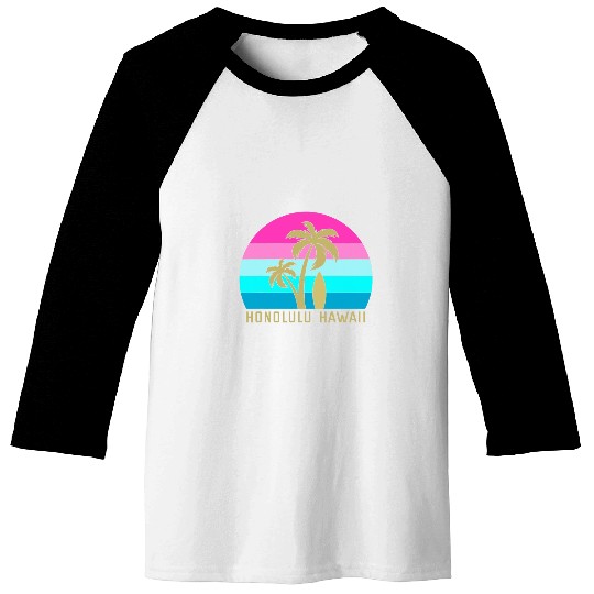 Surf Surfing Palm Tree Family Beach Vacation Honolulu Hawaii Baseball Tees