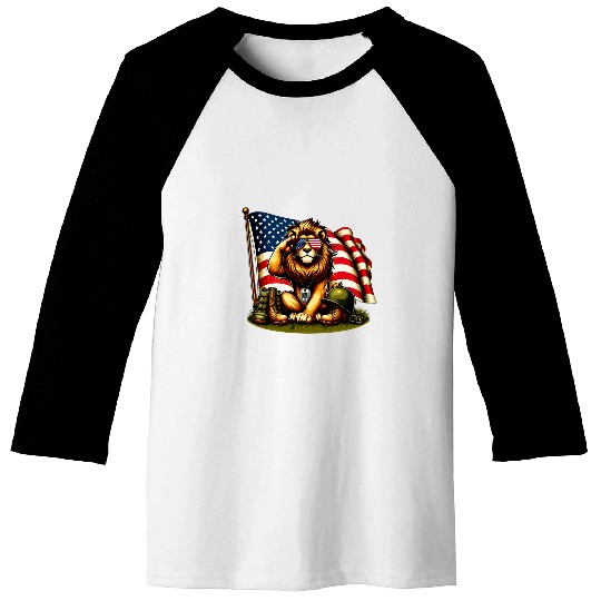 Lion Pet Salute Lion American USA Flag Memorial Day 4th of July Baseball Tees
