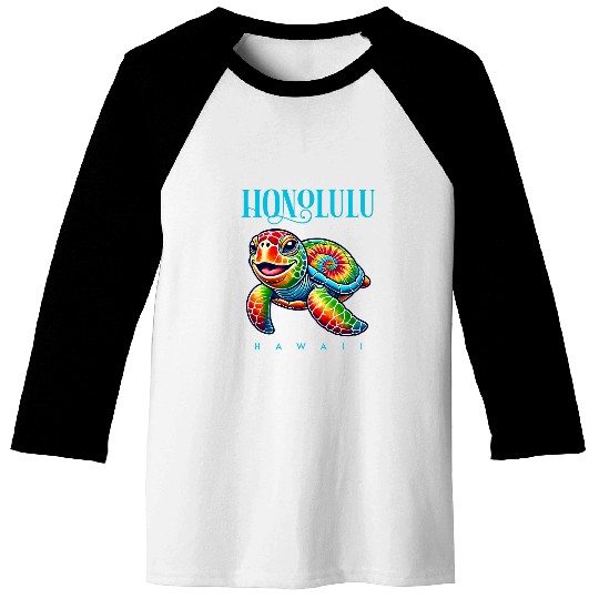 Turtle Pet Honolulu Hawaii Smiling Tie Dye Sea Turtle Baseball Tees