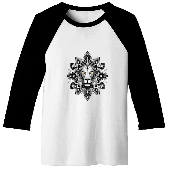 Tattoo Style Lion Head With French Lily Flower Surround Baseball Tees